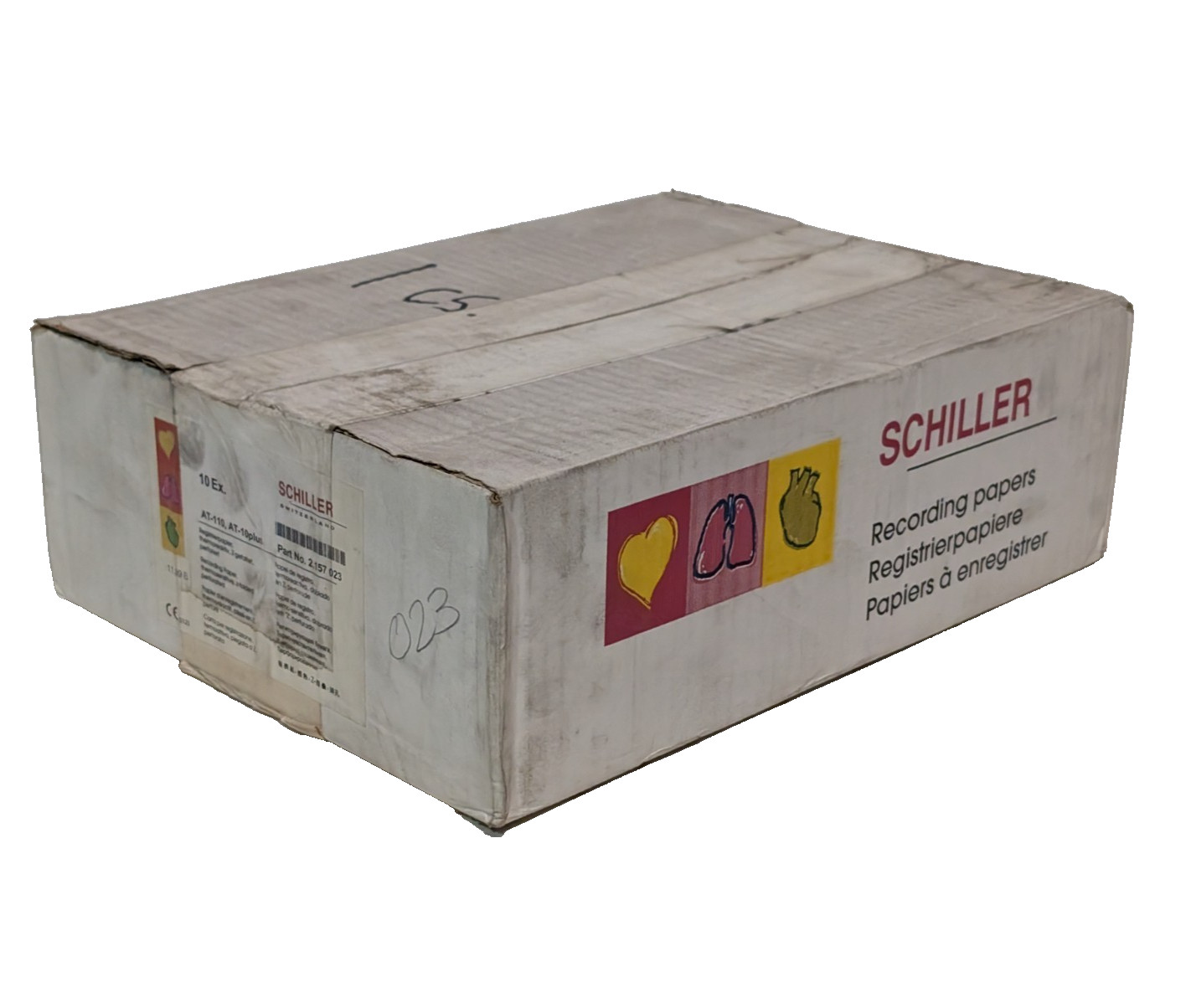 Case of 10: Schiller z-folded, perforated recording paper for AT-110, AT-10plus