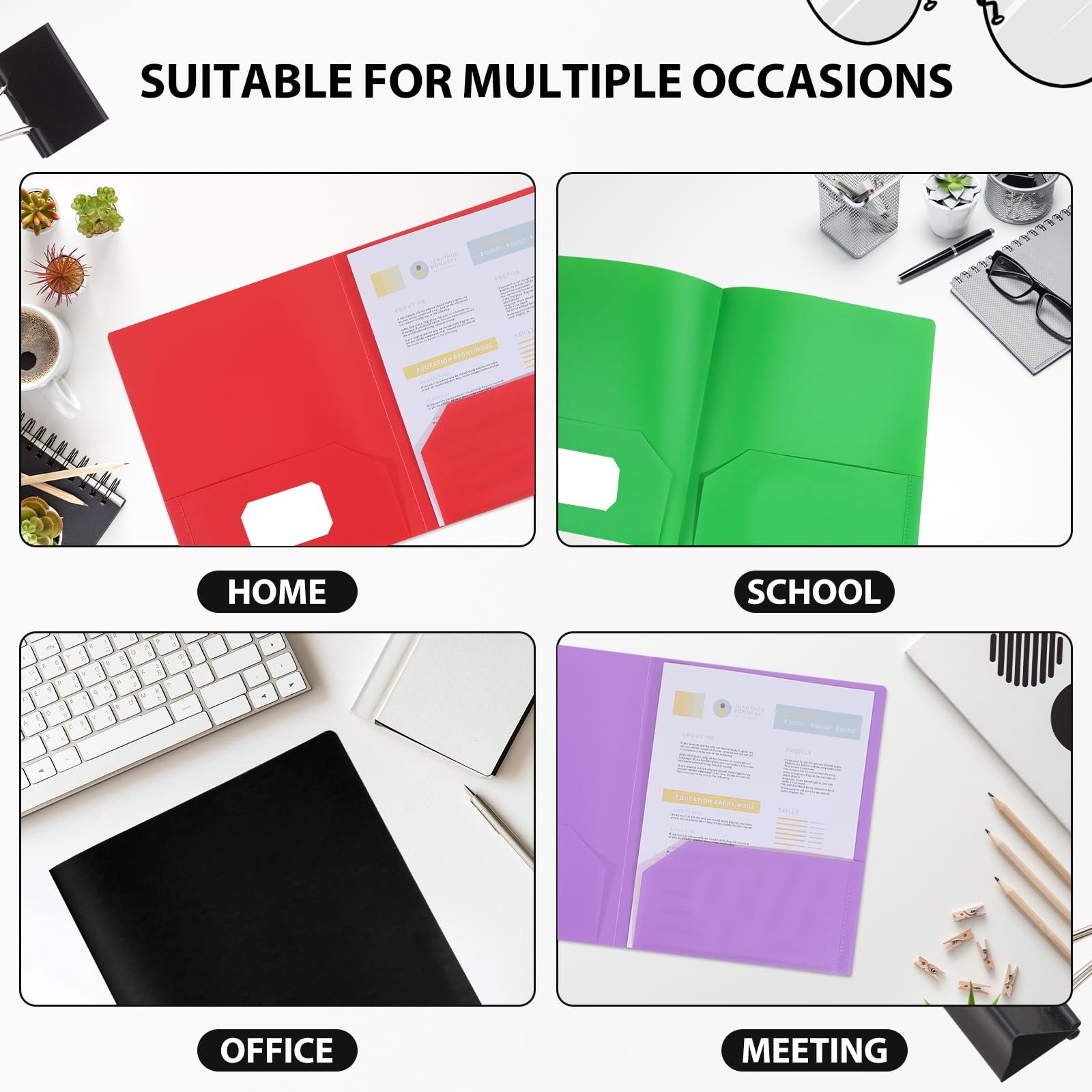 Plastic Folders with Assorted Colors(red, Blue, Yellow, Green, Purple, Black)