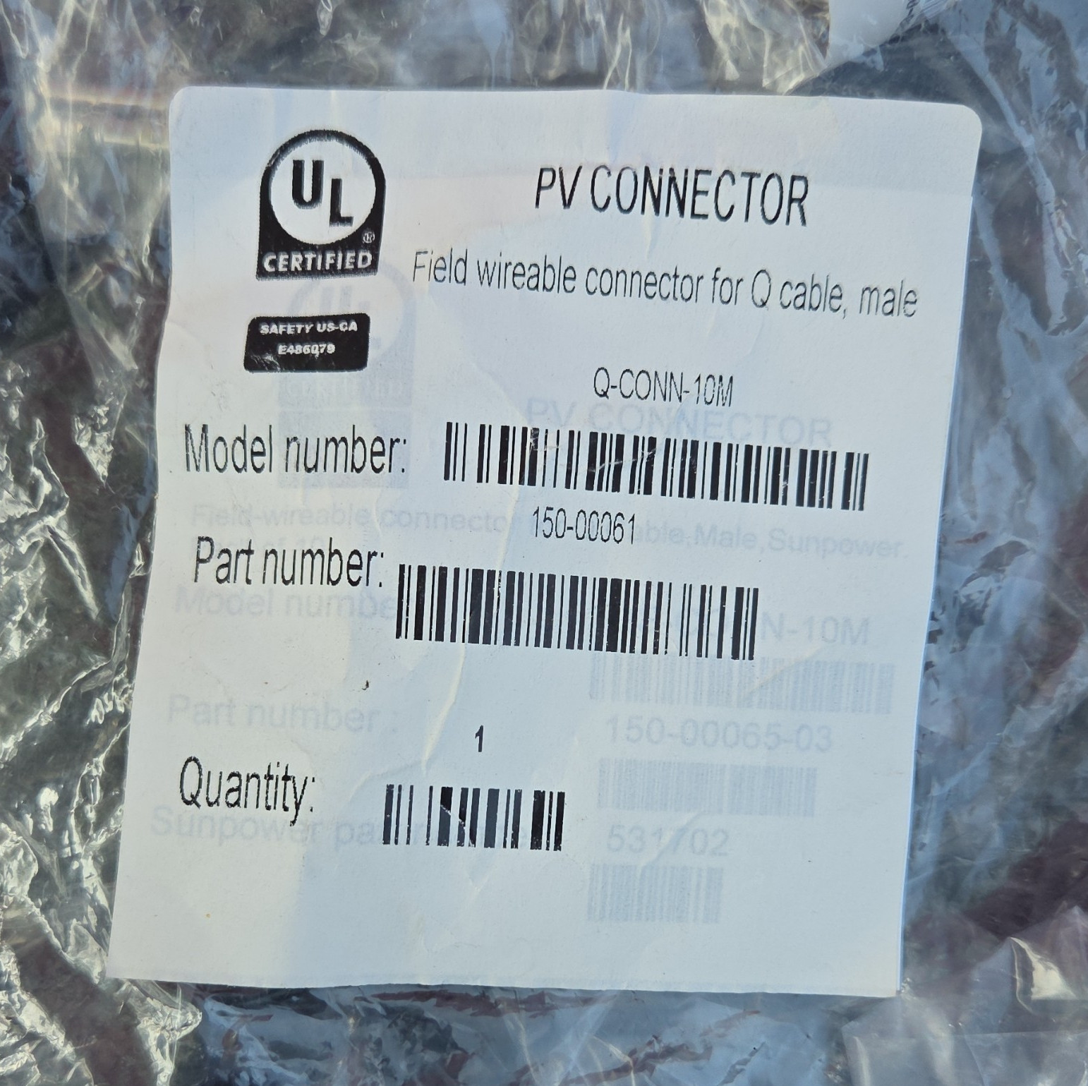 PV Connector Male for Q-Cable 10 AWG Black Copper Crimp Q-CONN-10M
