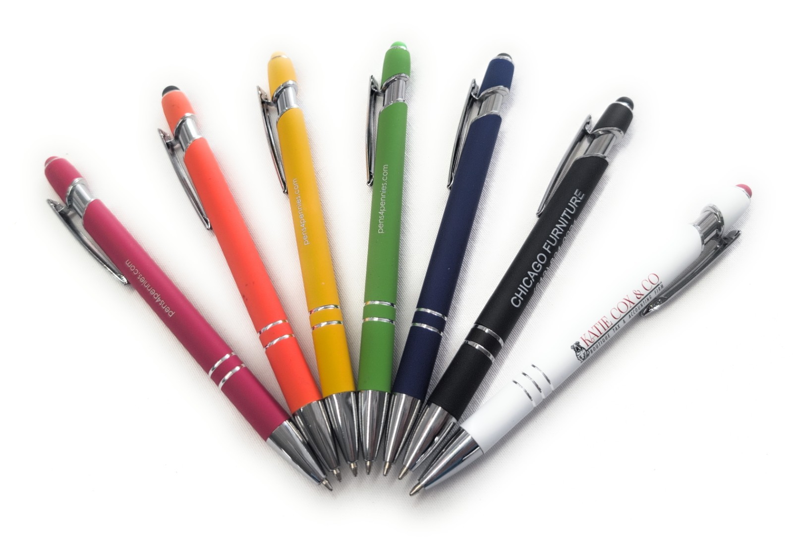 100 Misprint METAL Pens – Soft Touch Stylus Click Pen Lot Mixed Colors & Inks