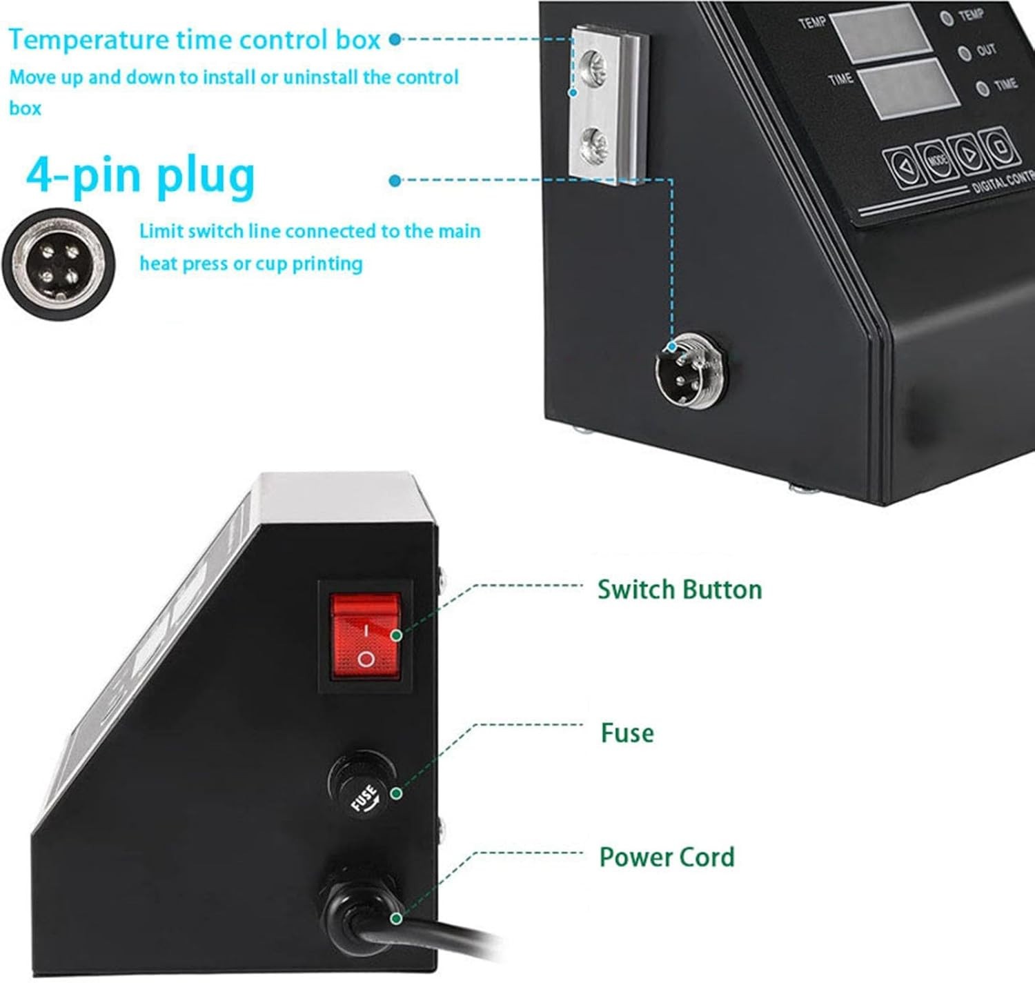 Heat Press Digital Dual Display Control Box-Temperature For Heat Press Machine