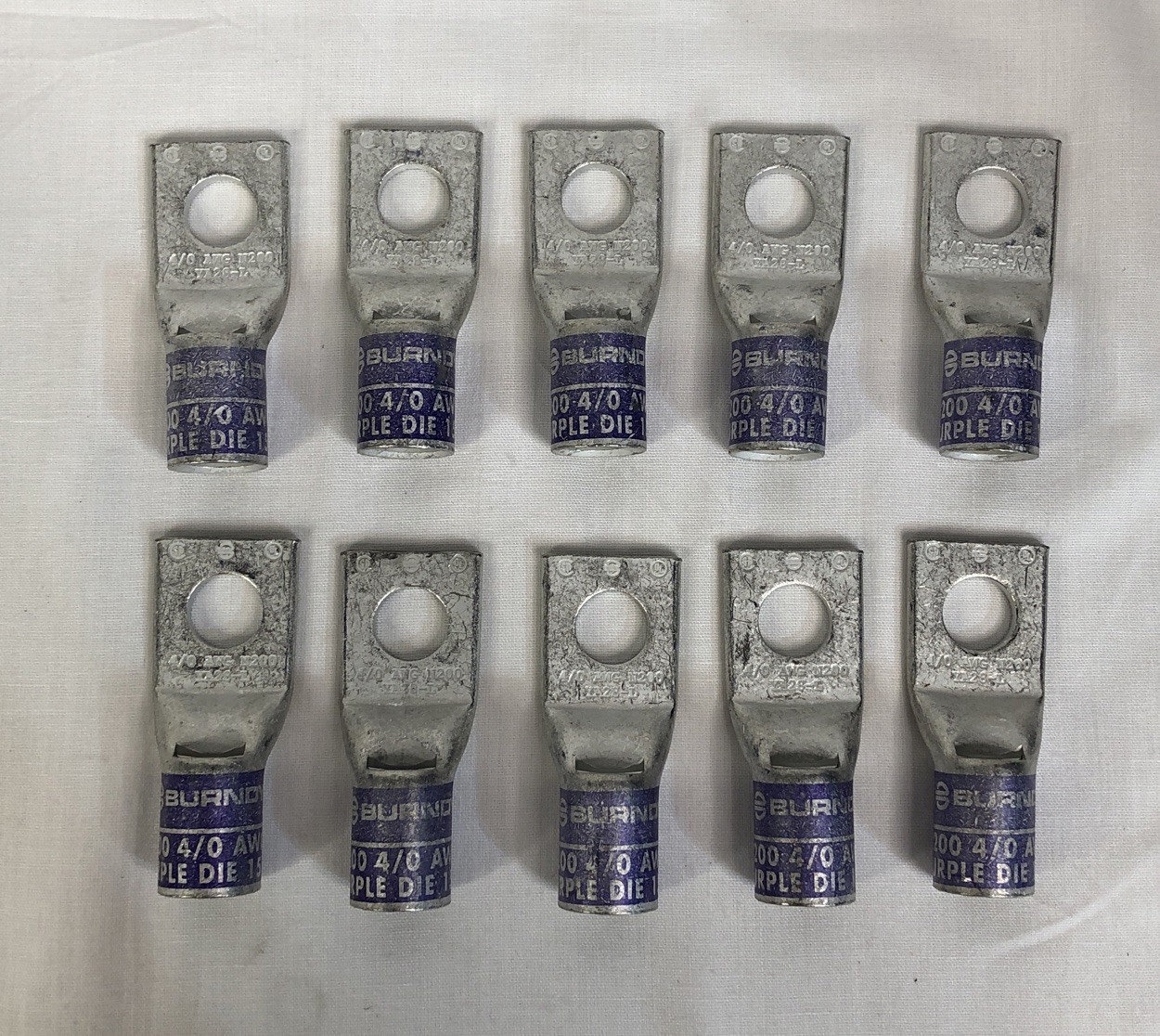 Lot of 10 Burndy Purple Die 15 N200 4/0 AWG Copper Compression Lug