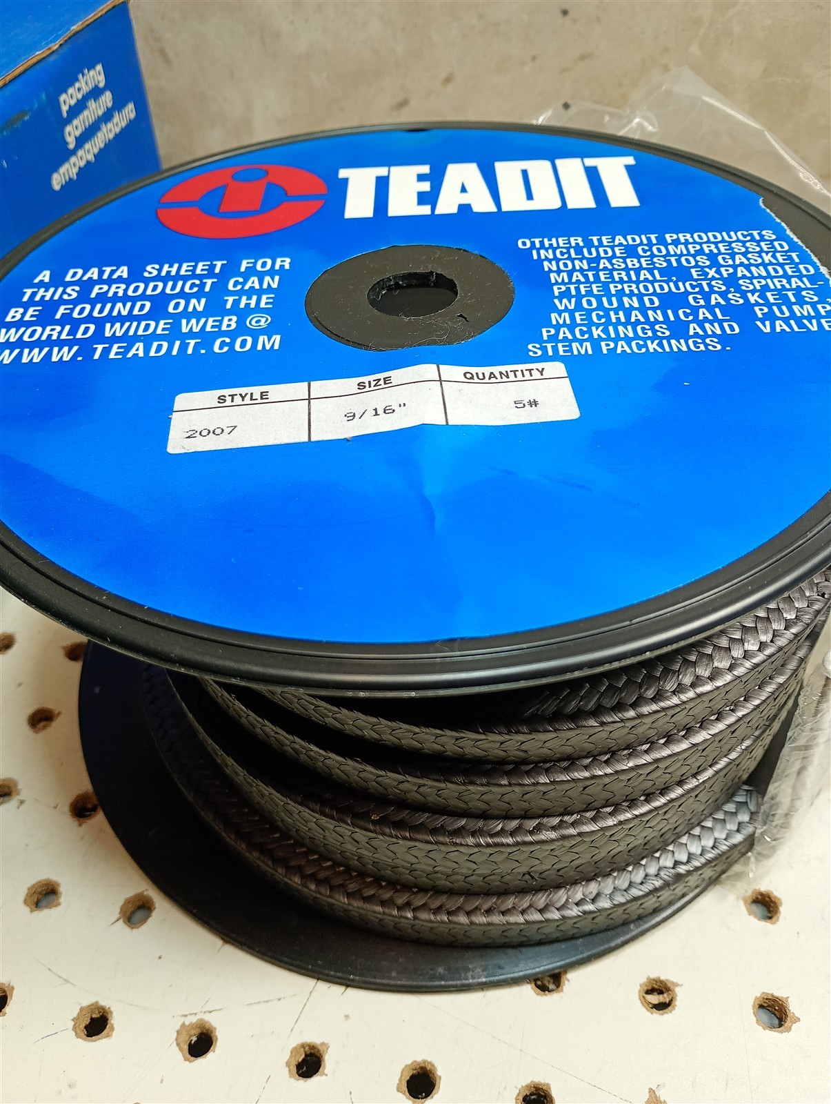 TEADIT 9/16″ Style 2007 Braided Packing, Expanded PTFE Graphite 5.6 lbs.