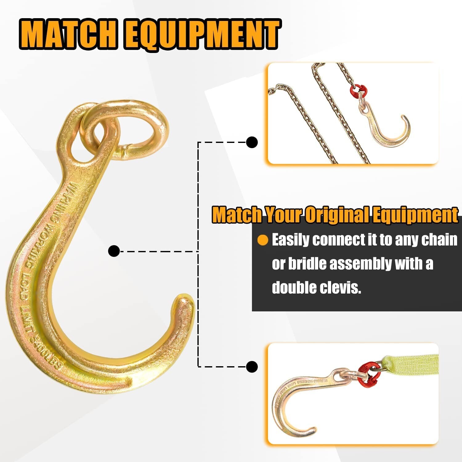 2 Pack 8 In J Hook,Short Tow Hook on Coupling Link,Yellow Zinc Plated J Tow Hook