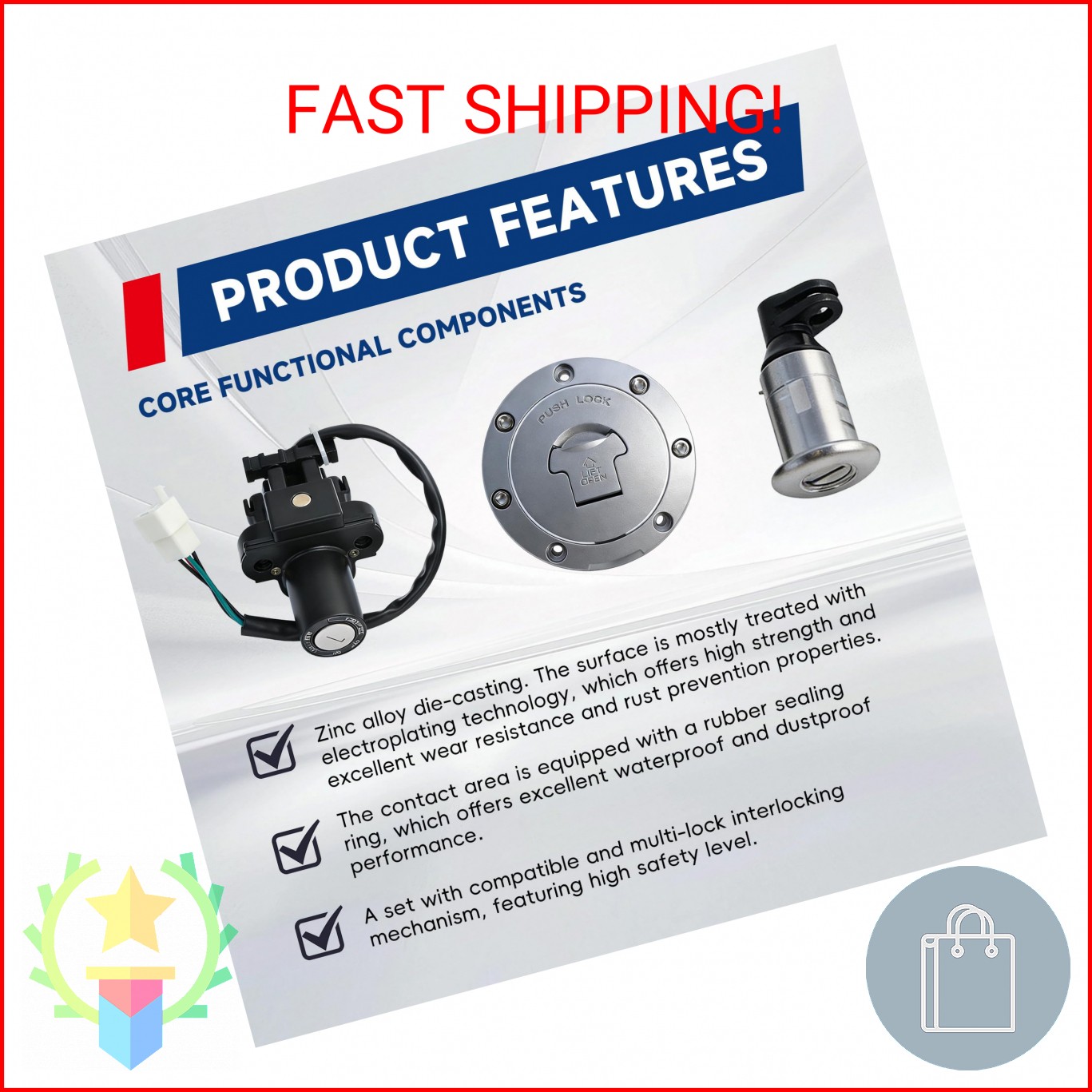 waltyotur Ignition Switch Fuel Gas Cap Seat Lock Key Set Replacement for Honda C