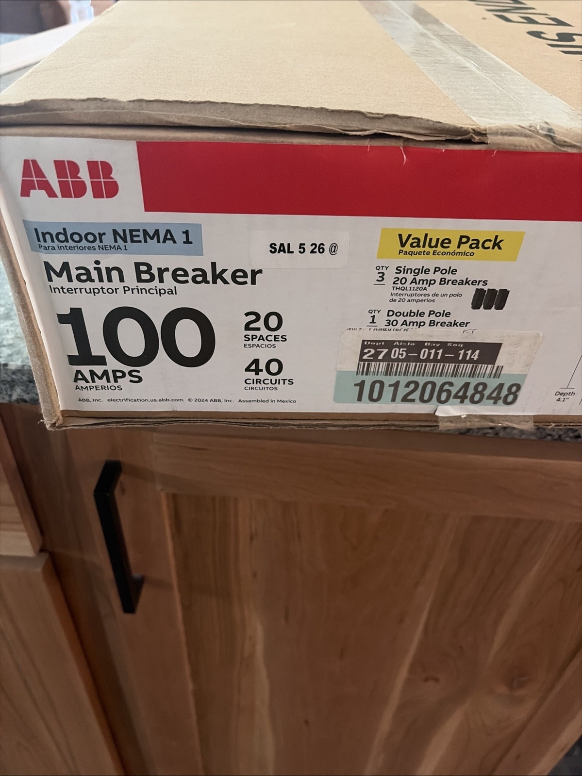 ABB 100A 20-Space 40-Circuit Main Breaker Panel PAM2010PA With 4 Free Breakers