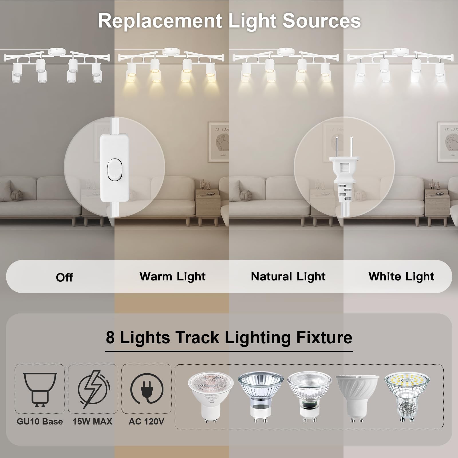 Plug in Track Lighting LED, Track Lighting Fixtures Ceiling, White 8-Light Ki…