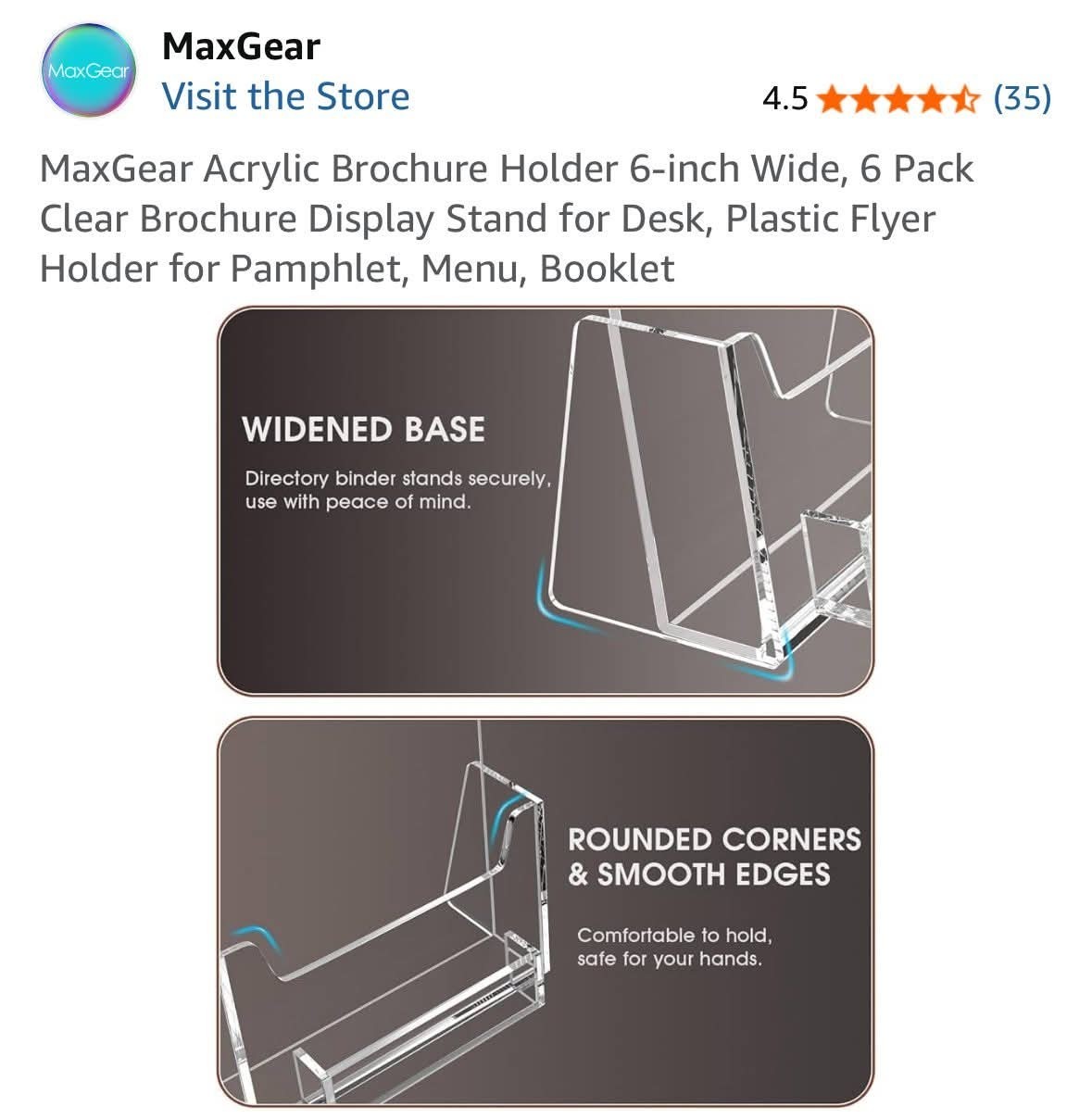 MaxGear Acrylic Brochure Holders 6×8 Inch With Business Card Holder 6 pack «New»