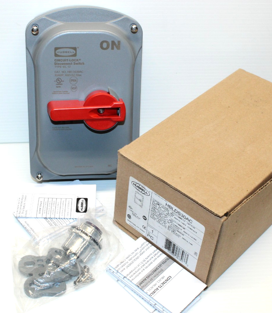 ⭐NEW IN BOX⭐HUBBELL HBLDS30AC CIRCUIT LOCK 30-Amp DISCONNECT SWITCH 600V 30A