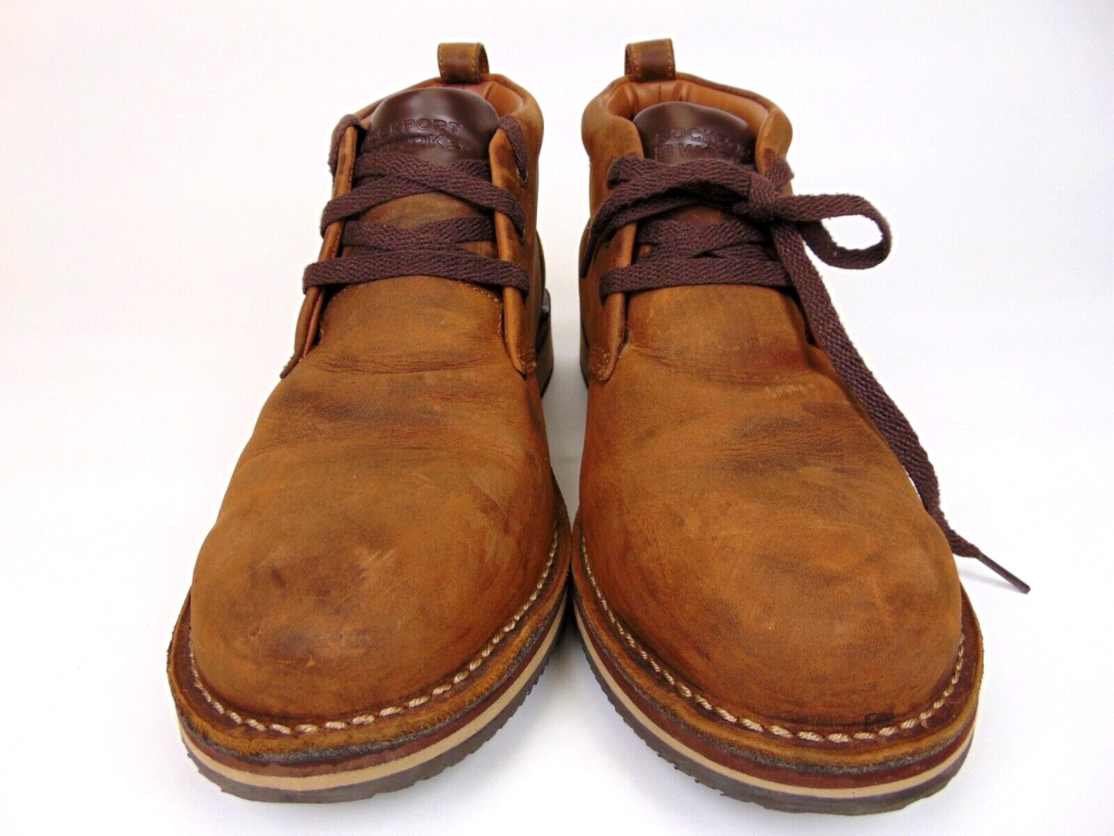 Rockport Mens Prestige Point Work Safety Toe Chukka Size 10.0 WIDE, Brown Leathe