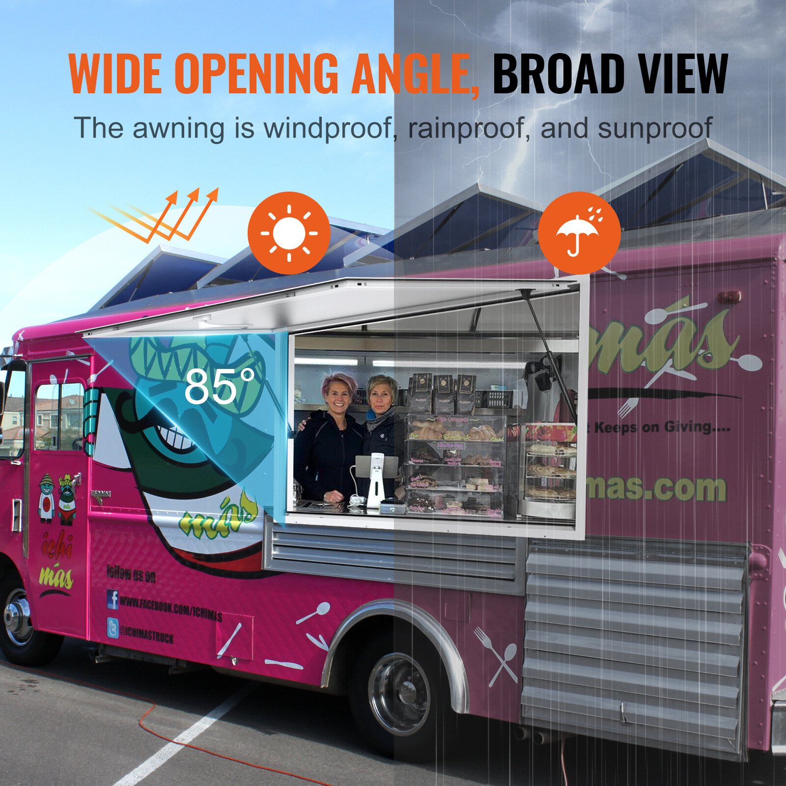 VEVOR 36″L x 24″W Concession Stand Serving Window Food Truck Service Awning