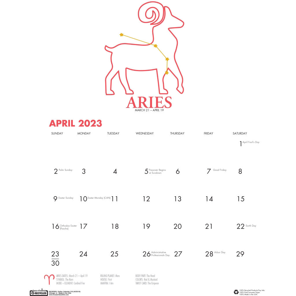 2023 Zodiac Calendar 318 HOD318 Monthly Wall Calendar, 11 x 14″