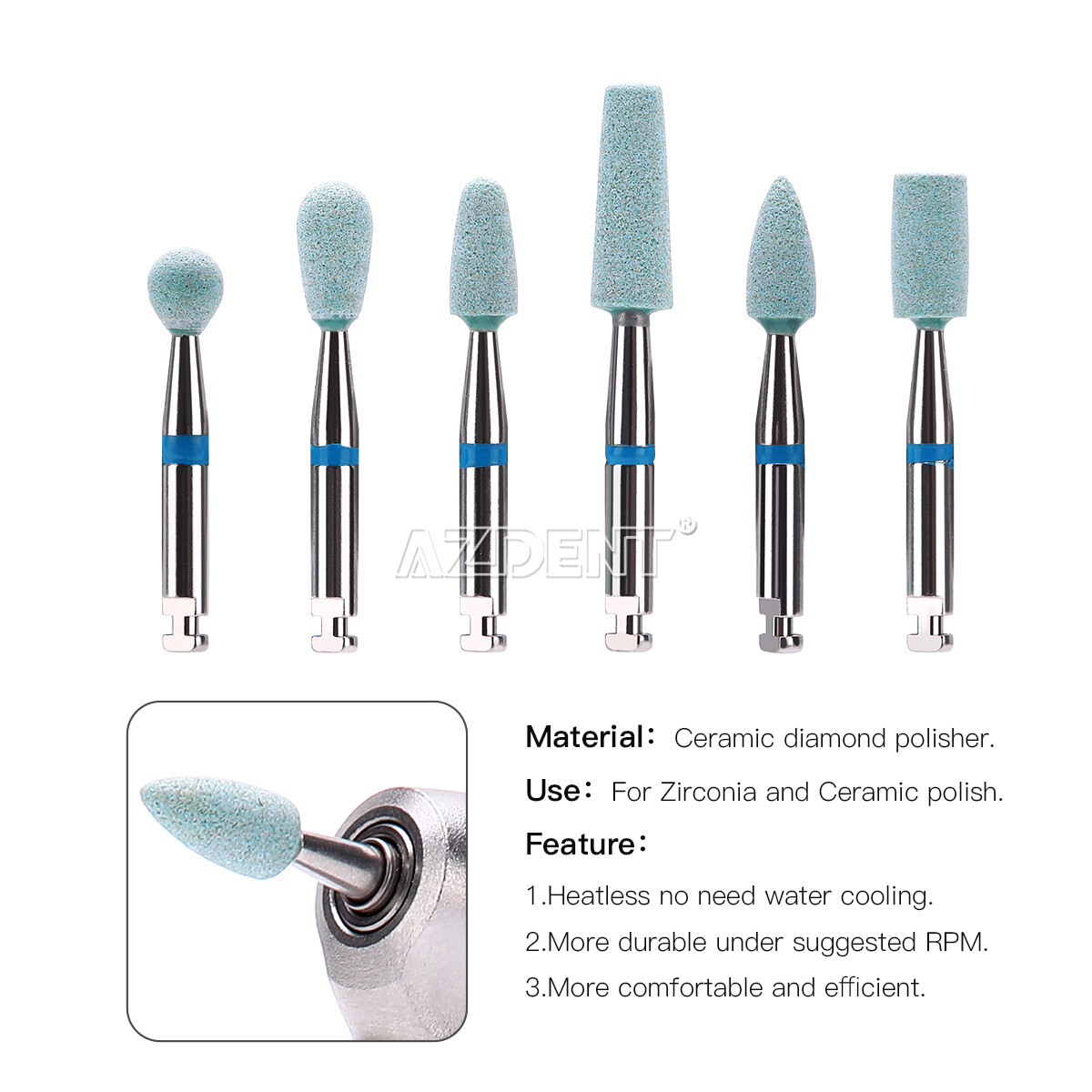 Dental Ceramic Diamond Grinder Zirconia Porcelain Polisher HP / RA 2.35mm