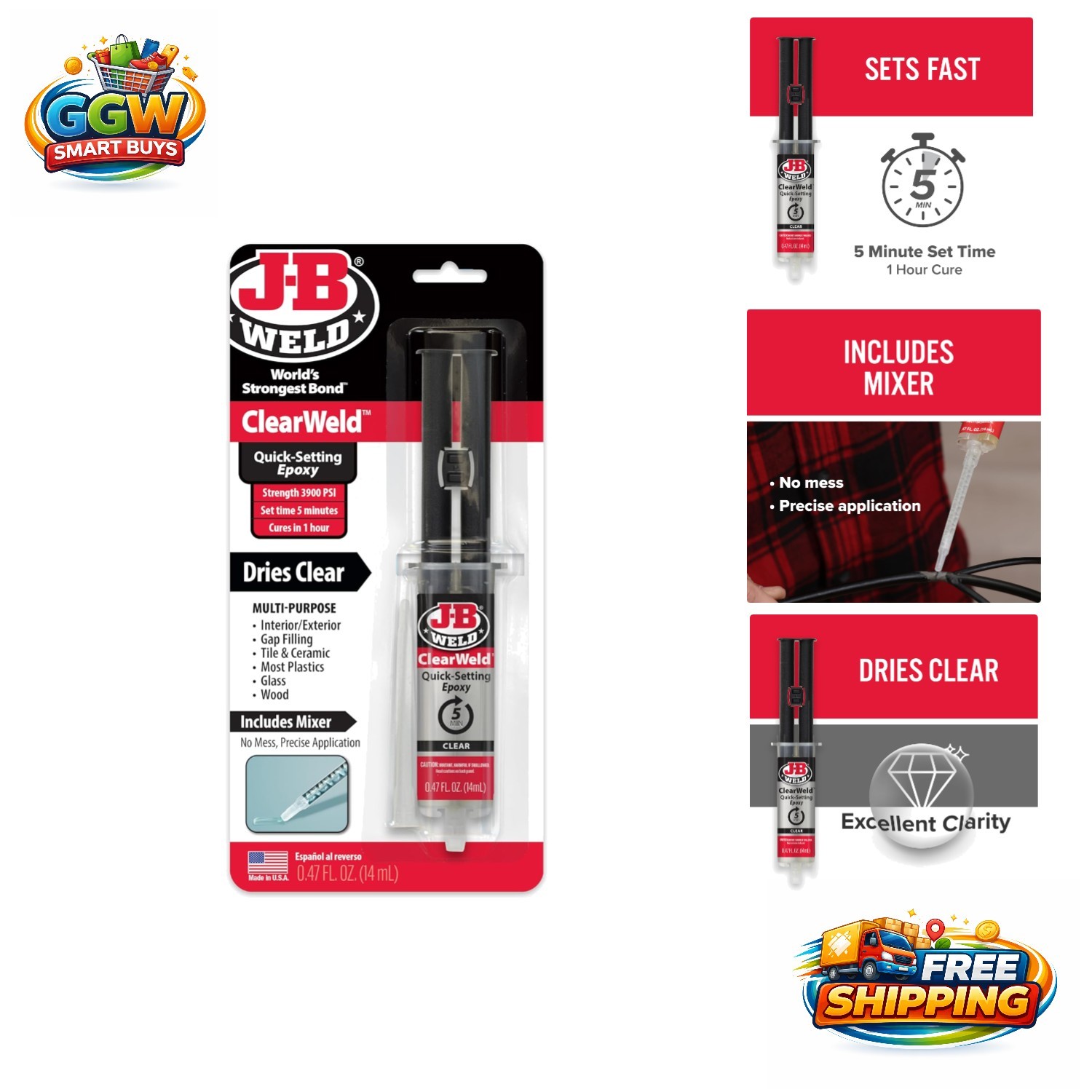 ClearWeld 14ml Syringe Epoxy: Fast Drying, Water Resistant with Strong Bond