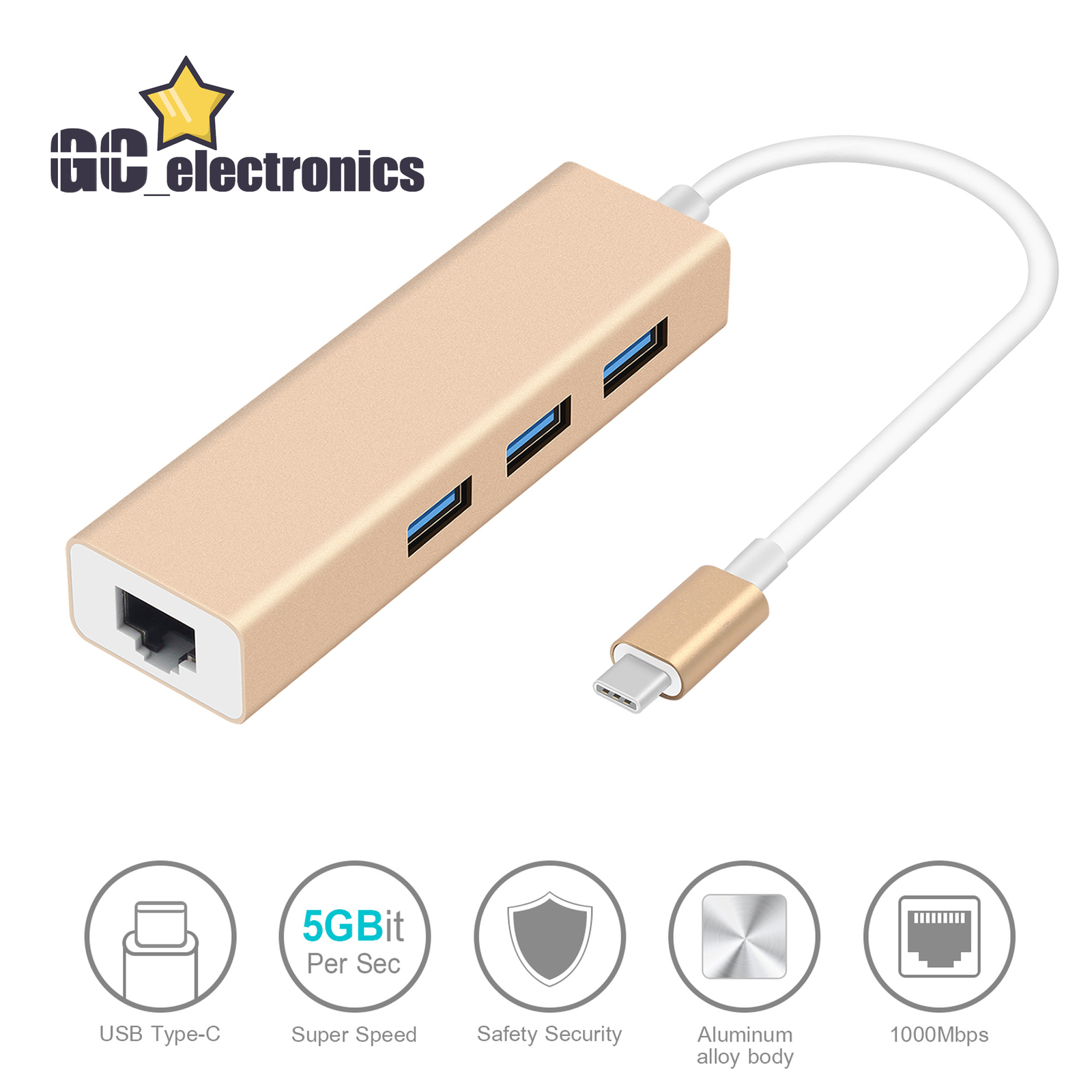 5 in 1 Type C to 4K HDMI USB 3.0 PD Charging Ethernet RJ45 Port Adapter A3GS