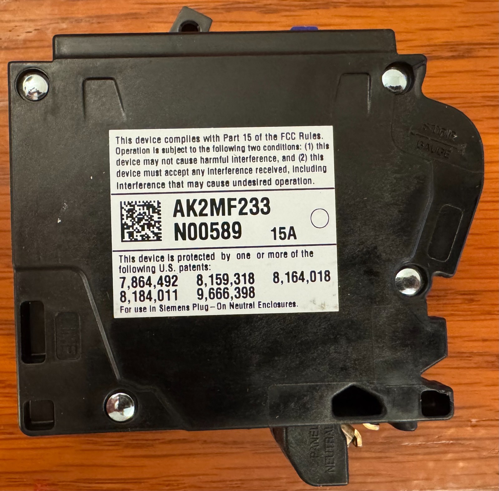 Siemens QA115AFCN 15A 1-Pole Plug-On Neutral Circuit Breaker