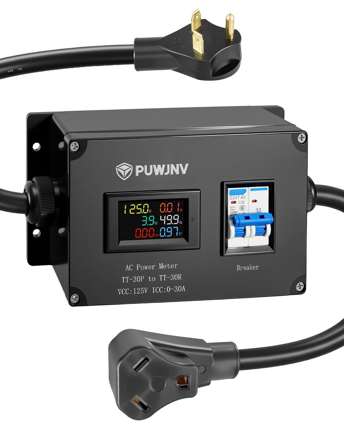 30A AC Power Meter, 125V NEMA TT-30P Energy Monitor, LCD Digital Multimeter, Vol