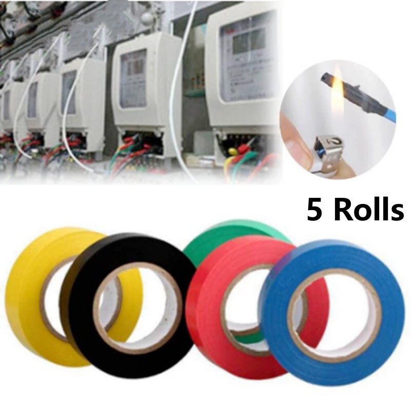 Electrical Wire Tape 5 Pack Set Assorted Colors Flame Retardant General Purpose