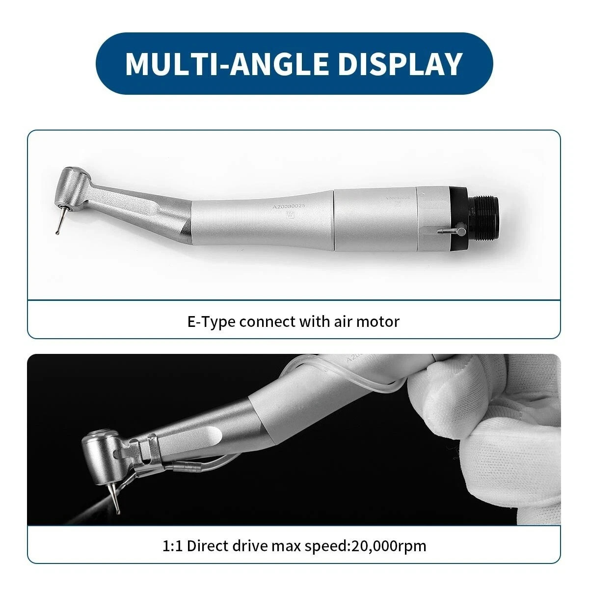 Dental Low Speed 1:1 Direct Drive Contra Angle Push Button Handpiece E-Type