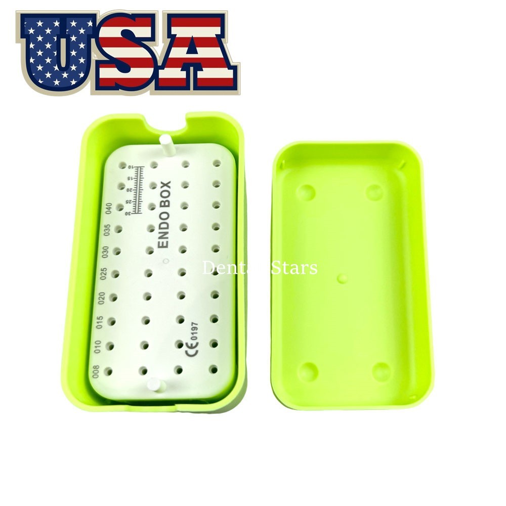 40Holes Dental Endo Box Files Bur Holder Disinfection Box w Mearsuring Ruler USA