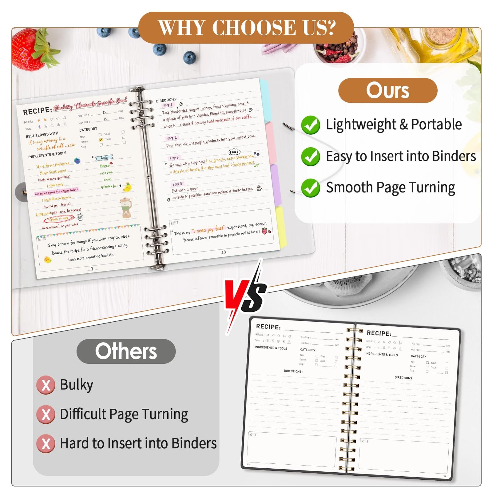 120 Pages Blank Recipe Book Food Journal PVC Binder Notebook 100gsm Thick