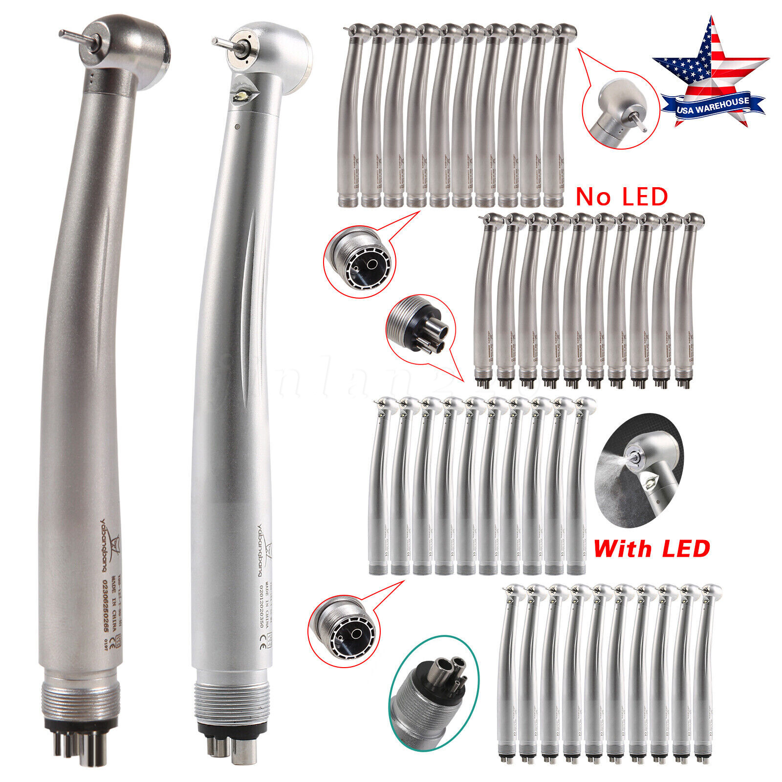 1-10 Yabangbang Dental (LED E-generator) High Speed Handpiece 4/2 Hole Fit NSK