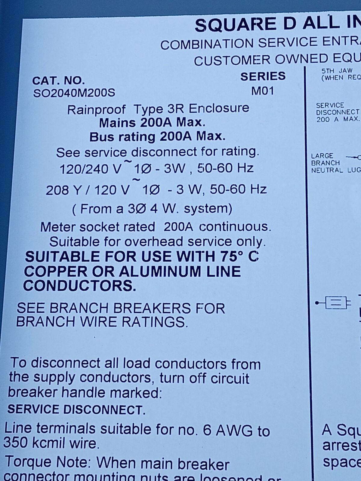 Square D Homeline 200A 20S/40C Outdoor Ring-Type Overhead Service Surface Mnt MB