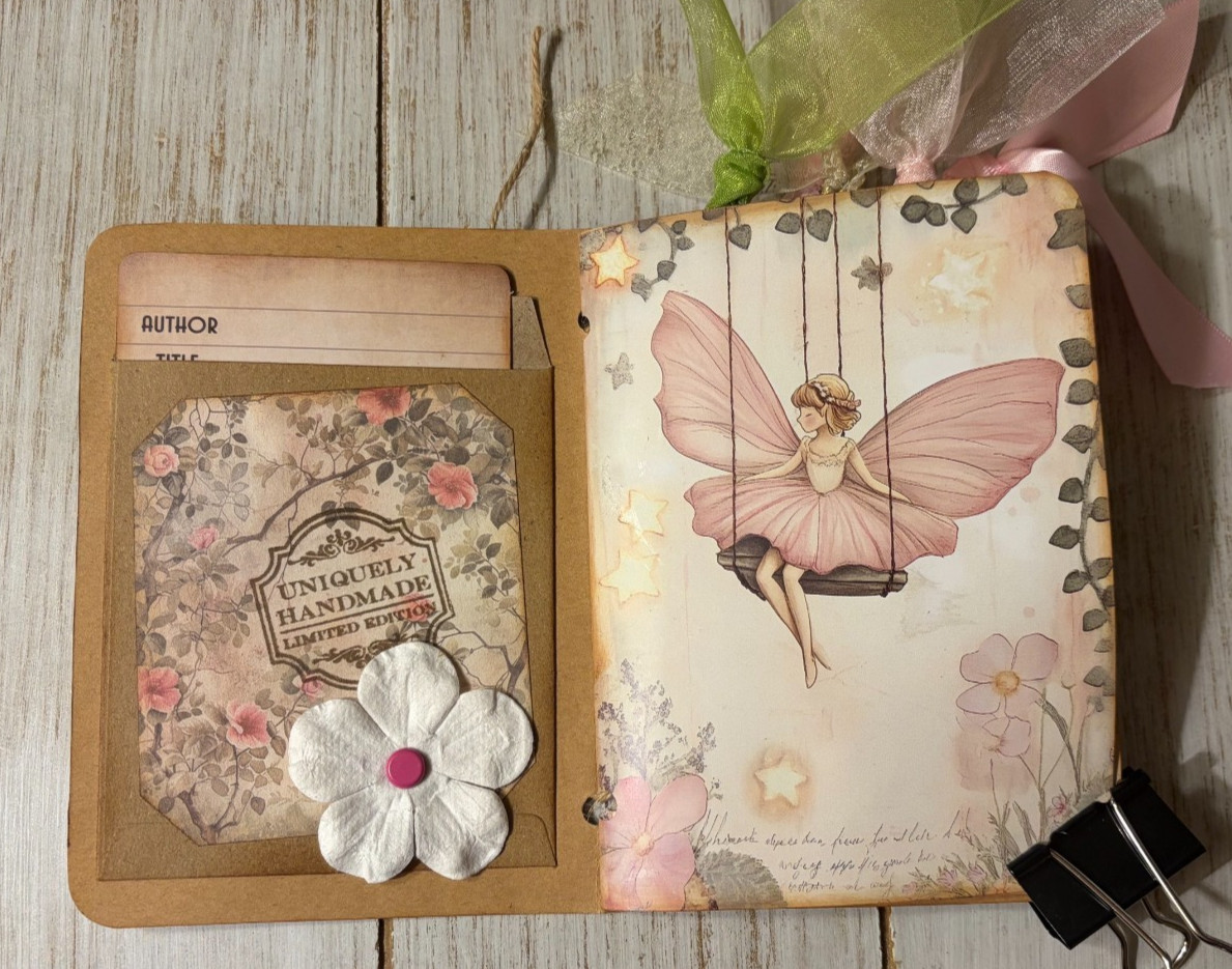Junk Journal Handmade Booklet Book Vintage «Pink Fairies» Pockets, Ephemera