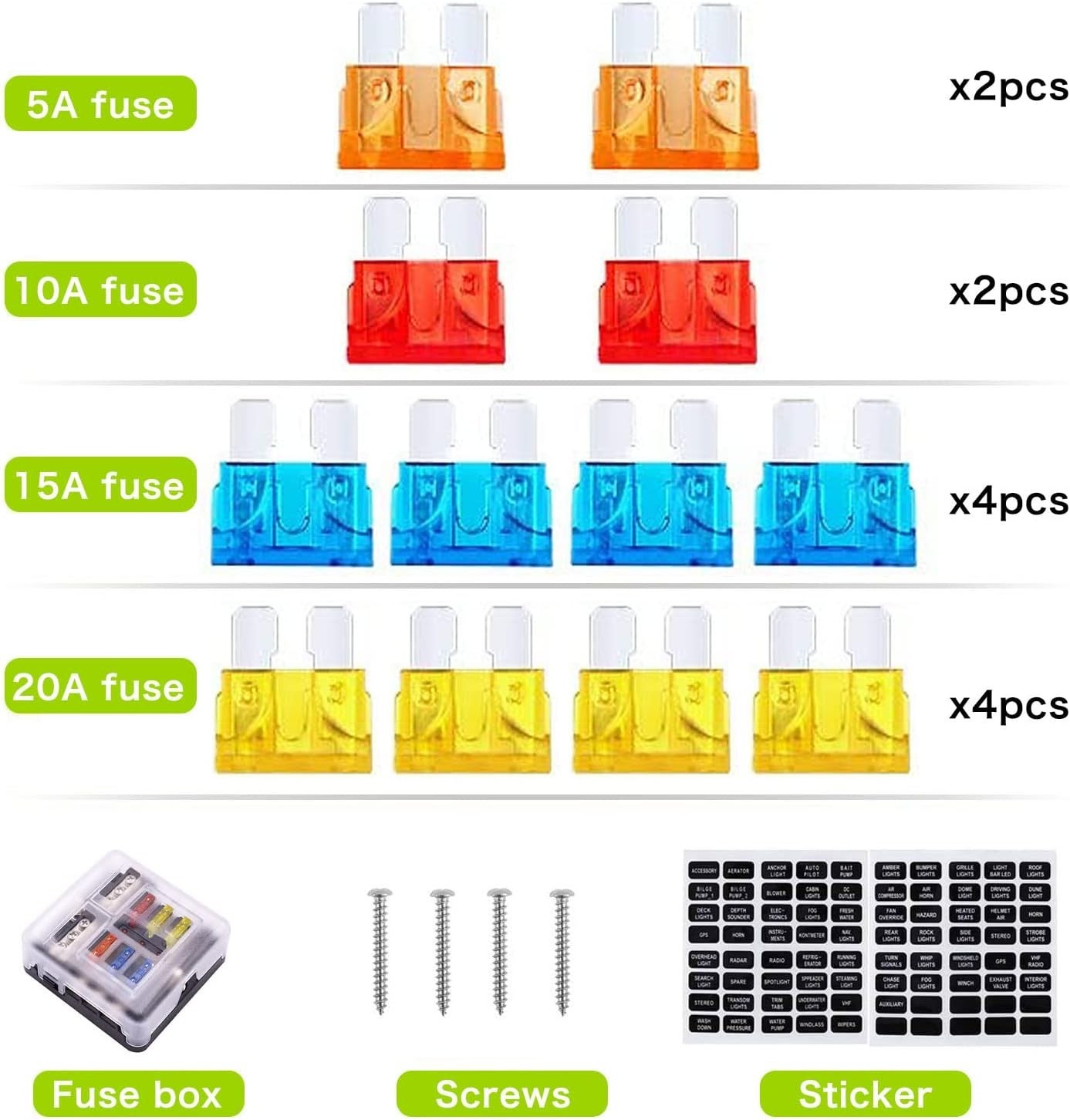 12 Volt Fuse Block, Waterproof 6 Way Fuse Box with 6 Ground Negative Busbar f…