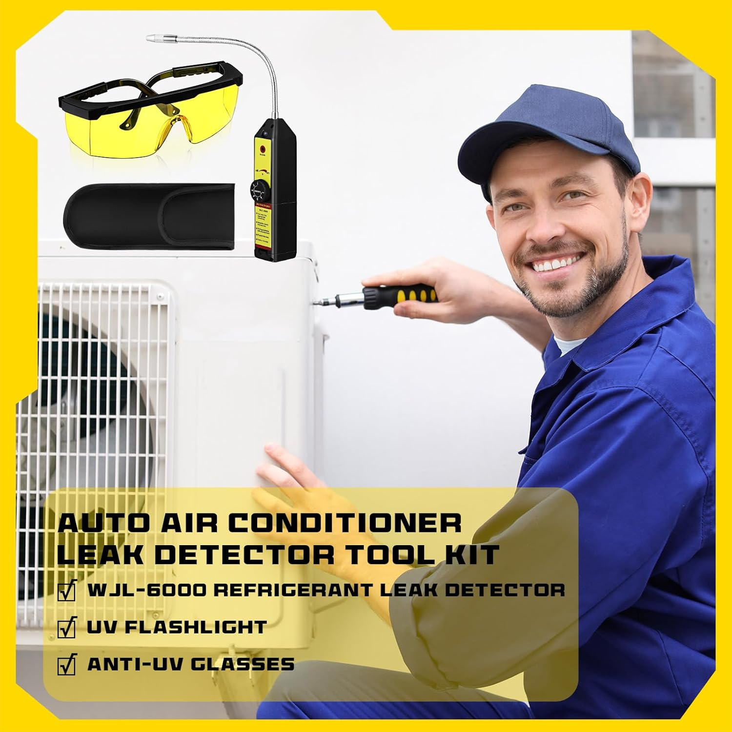 AC Leak Detector Kit, WJL-6000UV Refrigerant Leak Detector Auto Air Conditioner