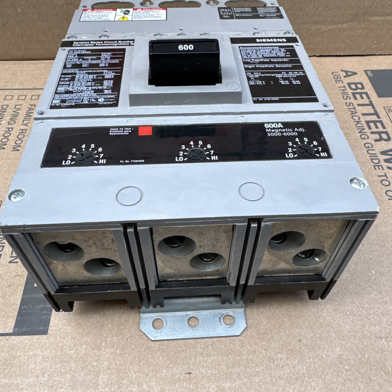 Siemens HLXD63B600 600 Amp 3 Pole 600v Circuit Breaker 3P 600A W/ 600A Trip