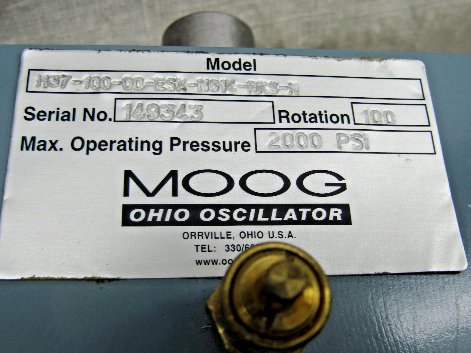 MOOG H37-100-00-ESX-MS14-RKS-N Hydraulic Rotary Actuator Ohio Oscillator 100 Deg