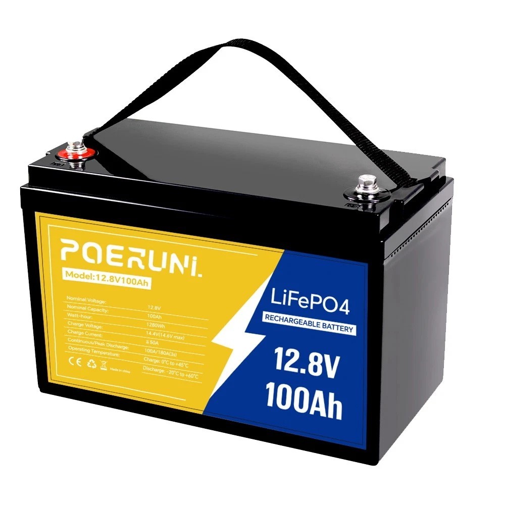 12V 100Ah LiFePO4 Lithium Battery for Solar Home Back Up RV Boat BMS 12.8V