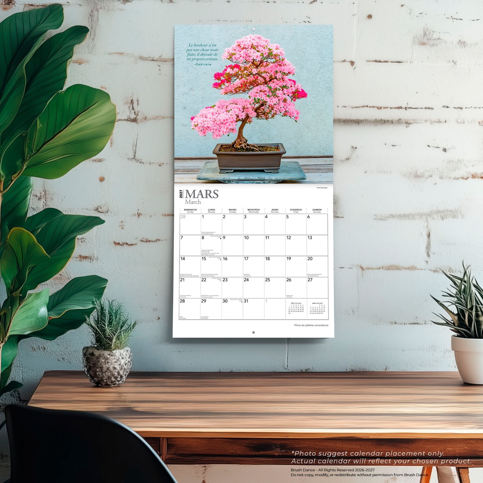 Vivre en pleine conscience | 2027 12×24″ (Hanging) Monthly Square Wall Calendar