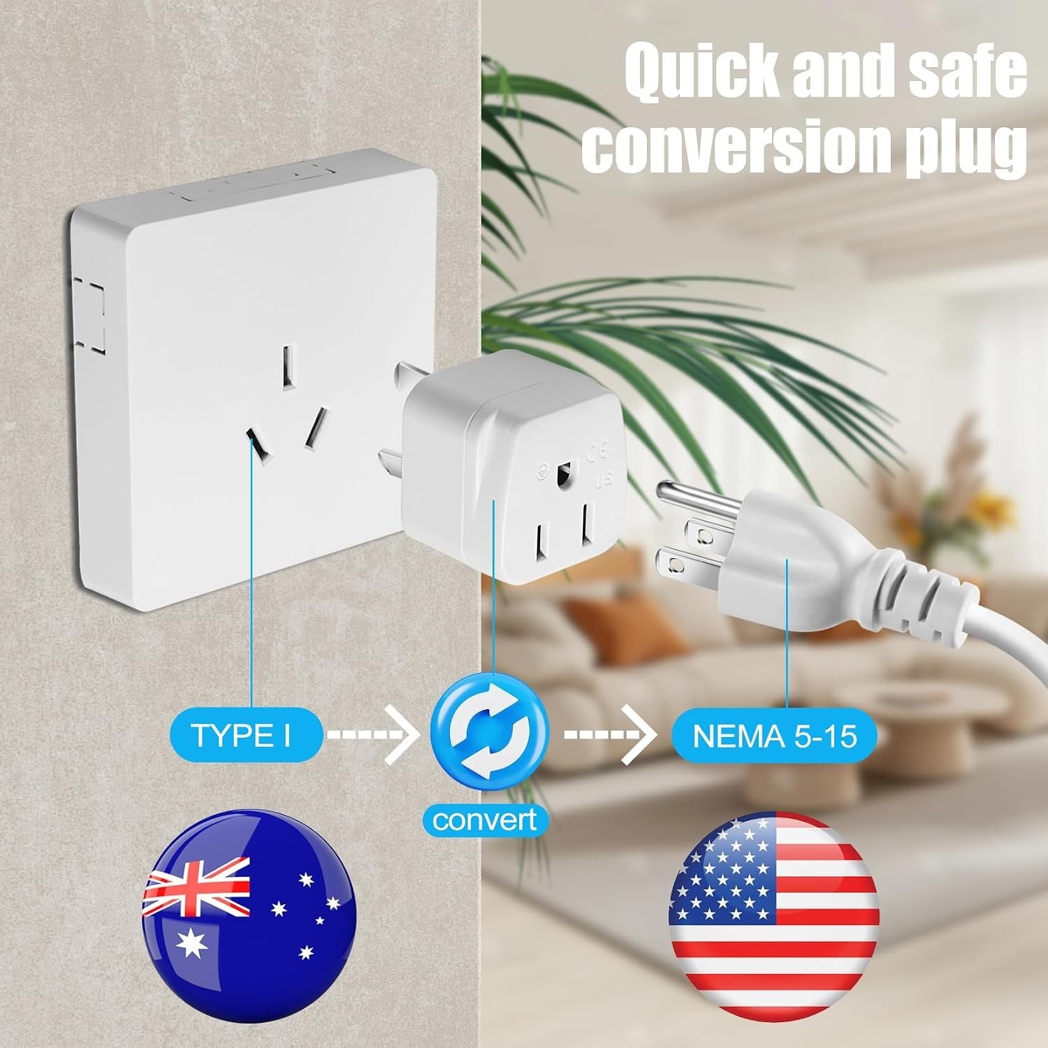 2 Pack US to Australia/New Zealand Plug Adapter, Type I Travel Power Adapter wit