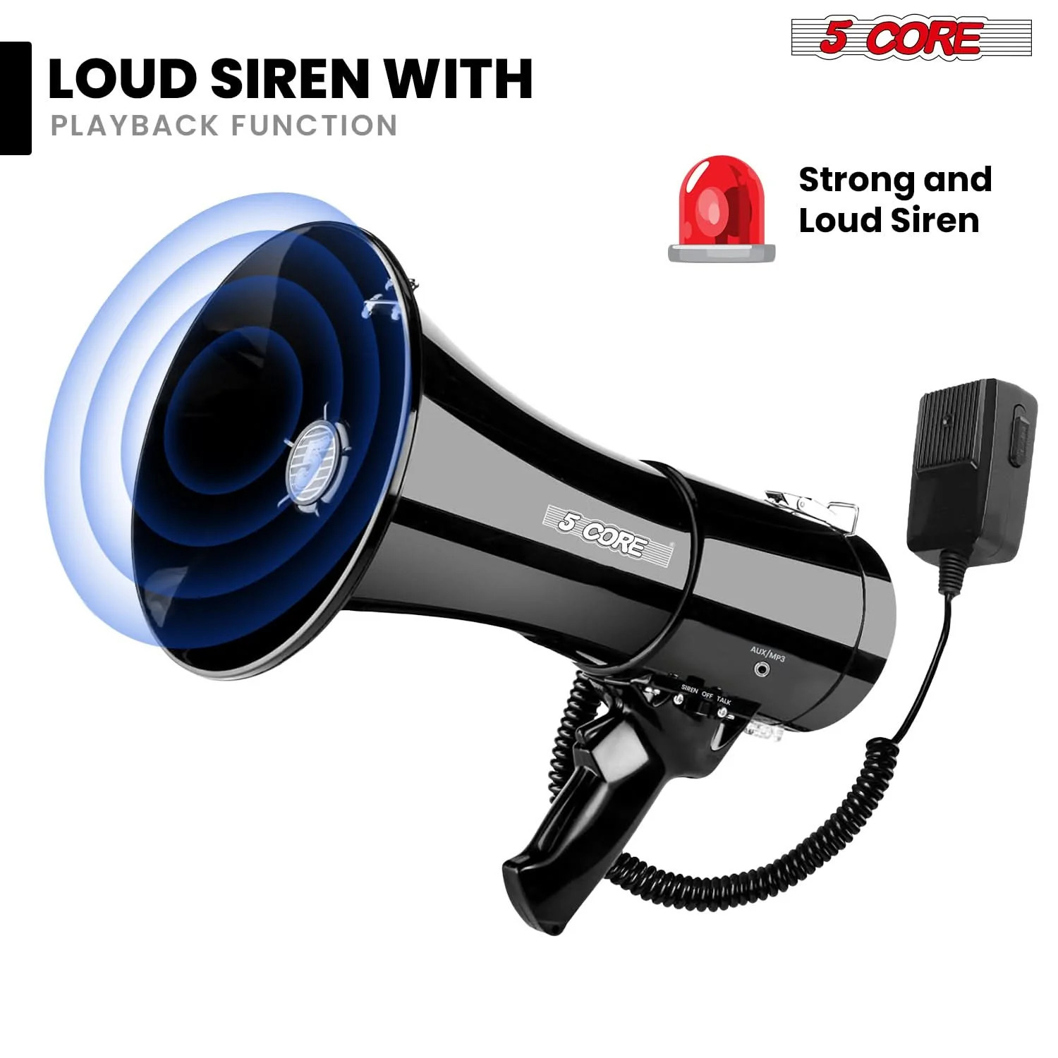 5 Core Megaphone Bullhorn 50W Speaker w Handheld Mic Shoulder Strap Loud Audio