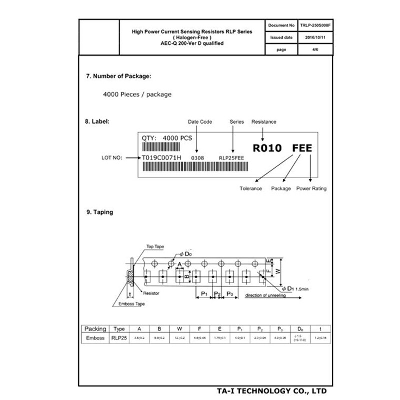 2512 SMD Resistors 1W/2W/3W Chip Resistance Tolerance ±5% Range of 0.001 ~ 0.33Ω