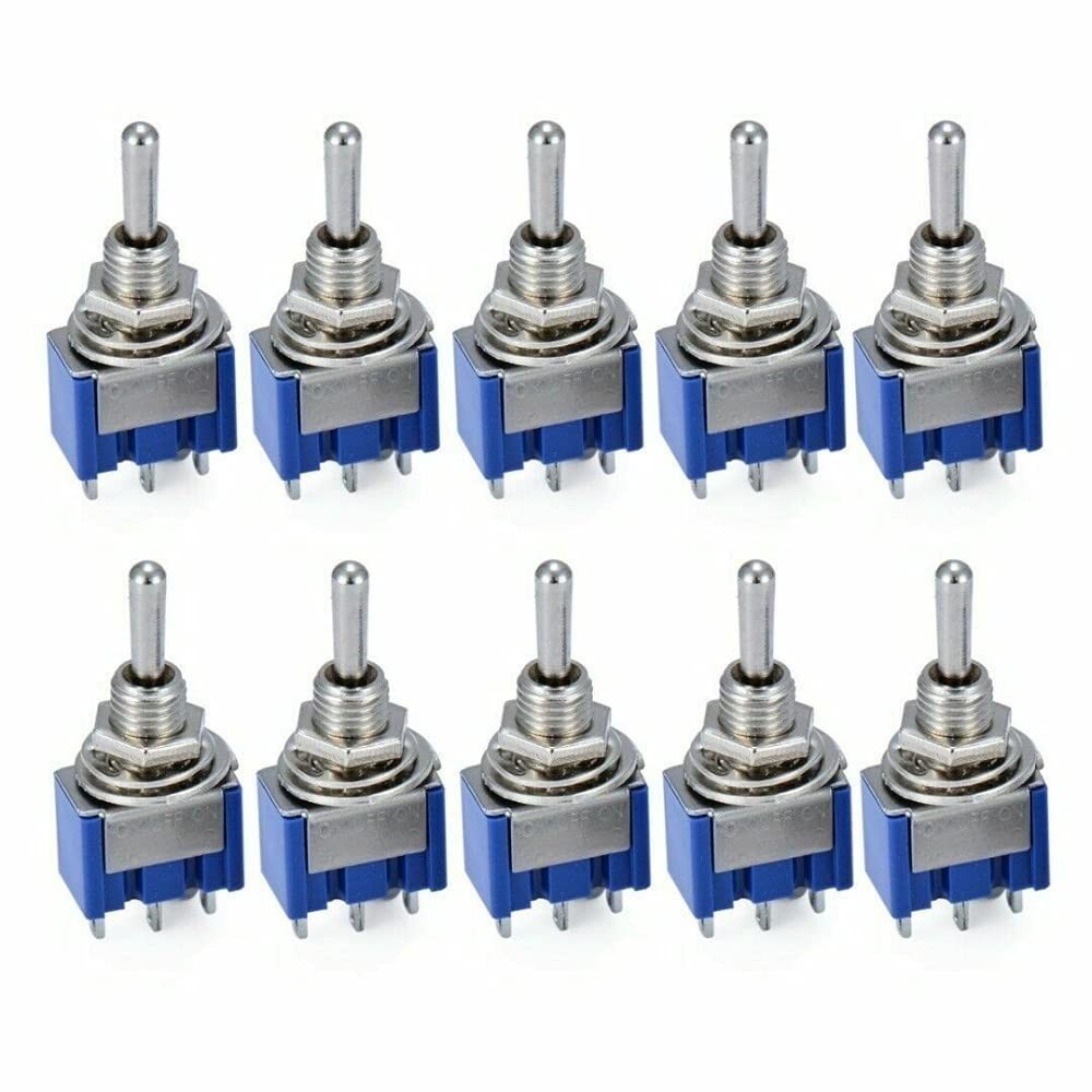 10pcs Blue Silver Toggle Switch 3-Terminal ON/OFF/ON