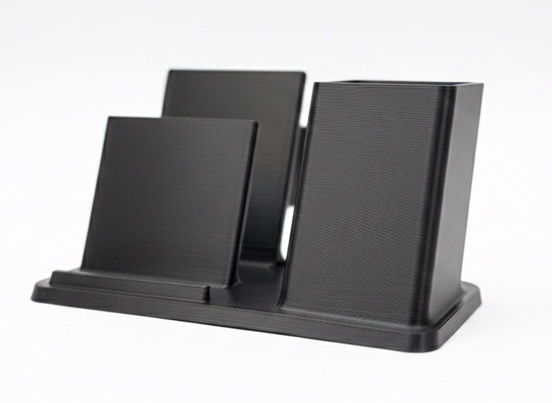 3D Printed Desk Organizer Phone Stand Pen Holder Minimalist Black Office Tray