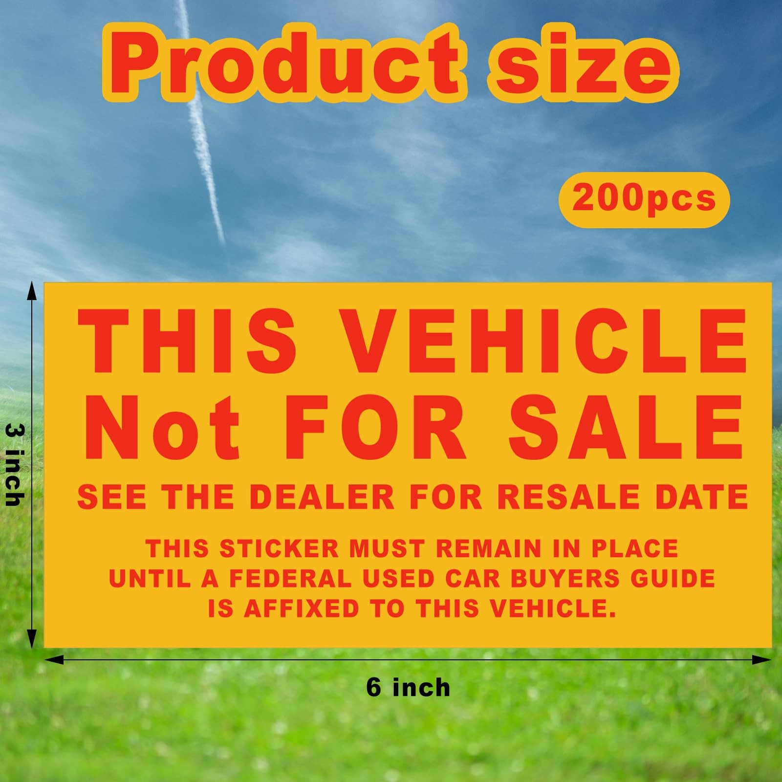 200 Pcs Vehicle Not for Sale Stickers for Car Dealership Compliance, 6×3 Inches