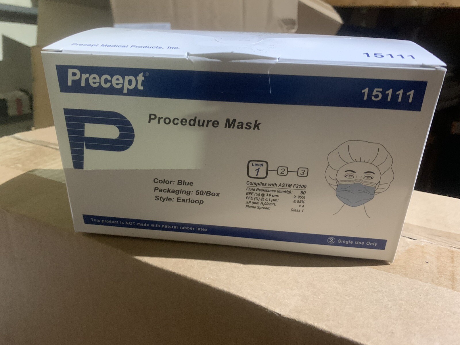 Precept 15111 Procedure Mask Level 1 Blue color Case of 10 Boxes