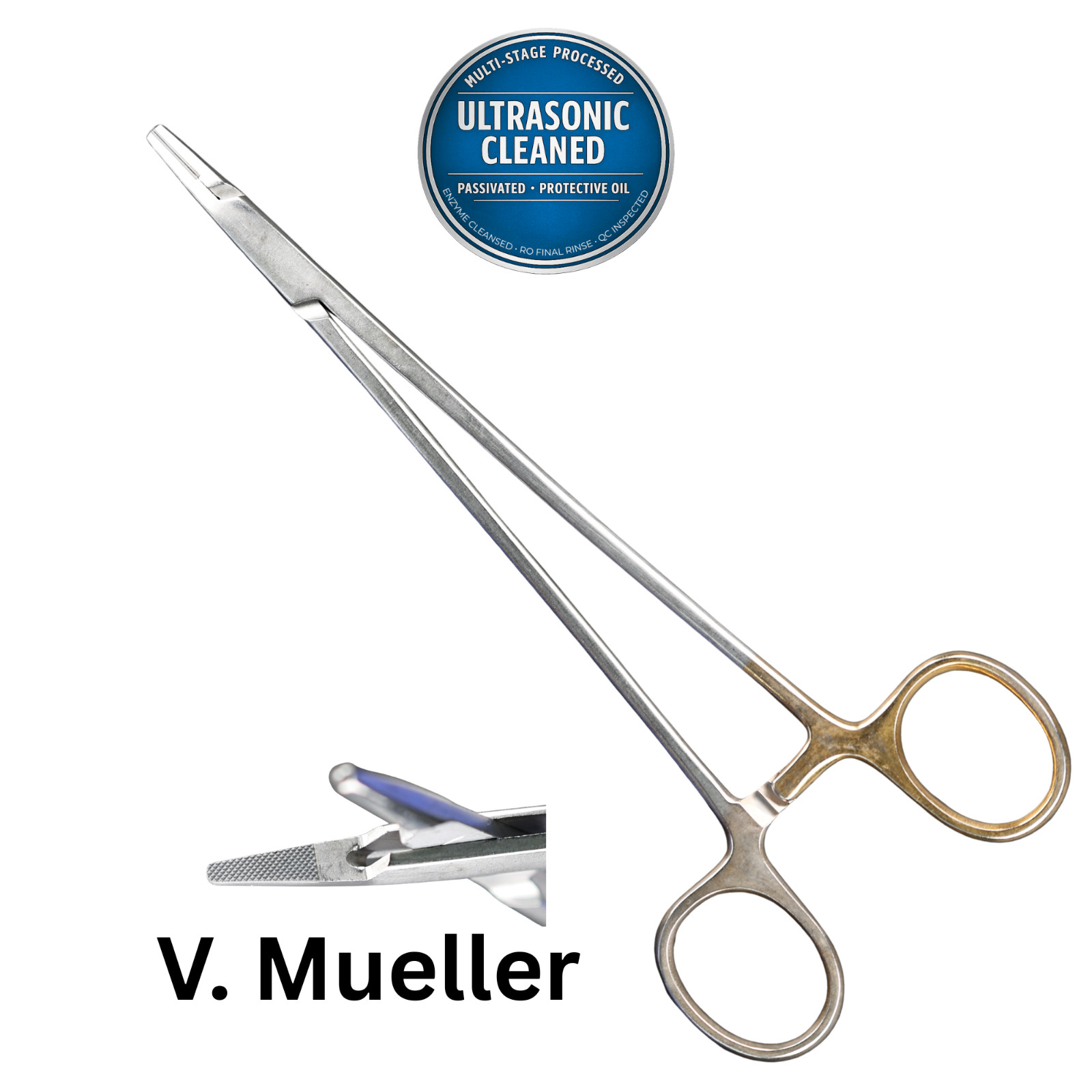 V Mueller SU16062 Vital Mayo-Hegar Needle Holder, Serrated, TC, Straight, 7-7/8″