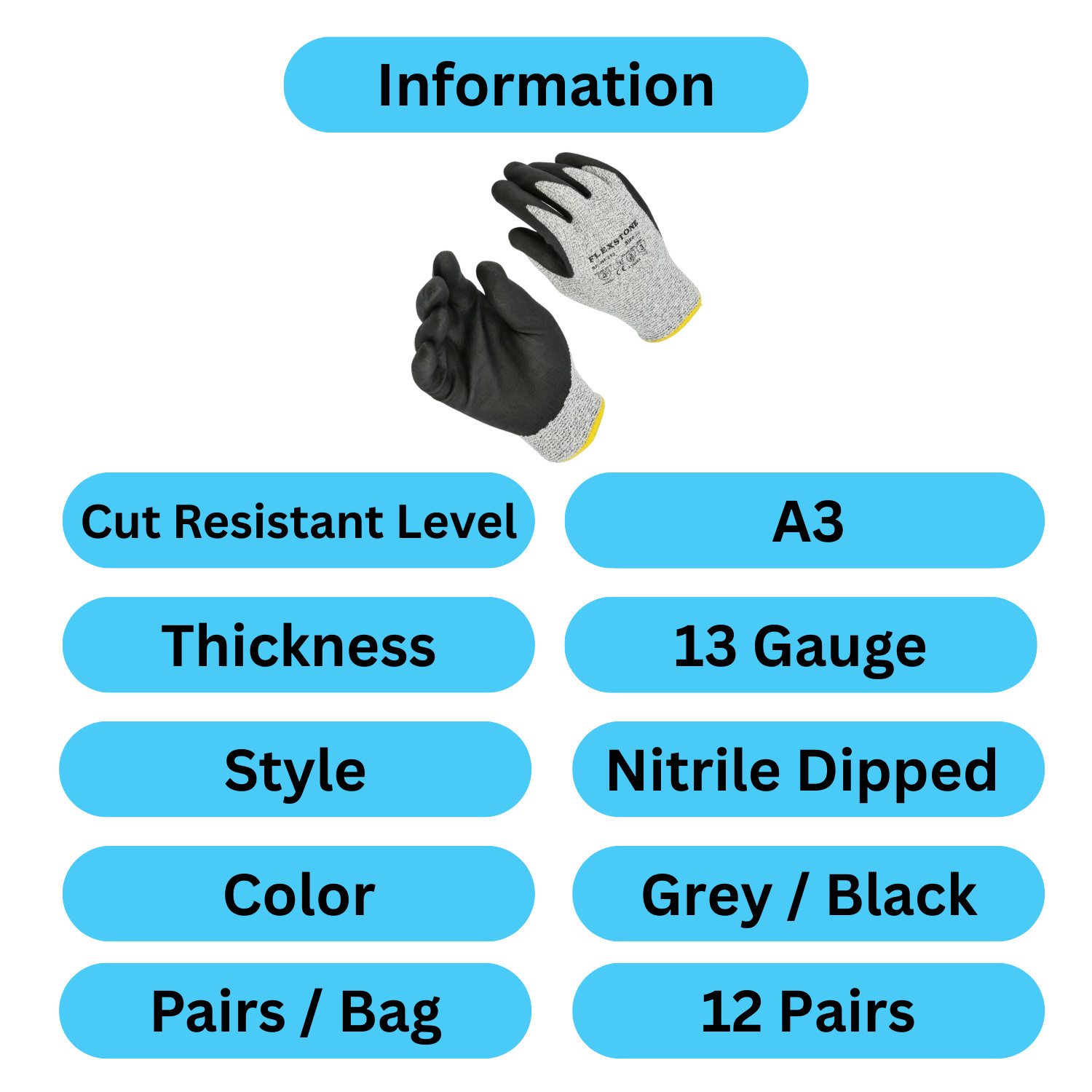 Cut Resistant Level 3 Hand Protective Industrial Work Gloves, Size: S/M/L/XL/2XL