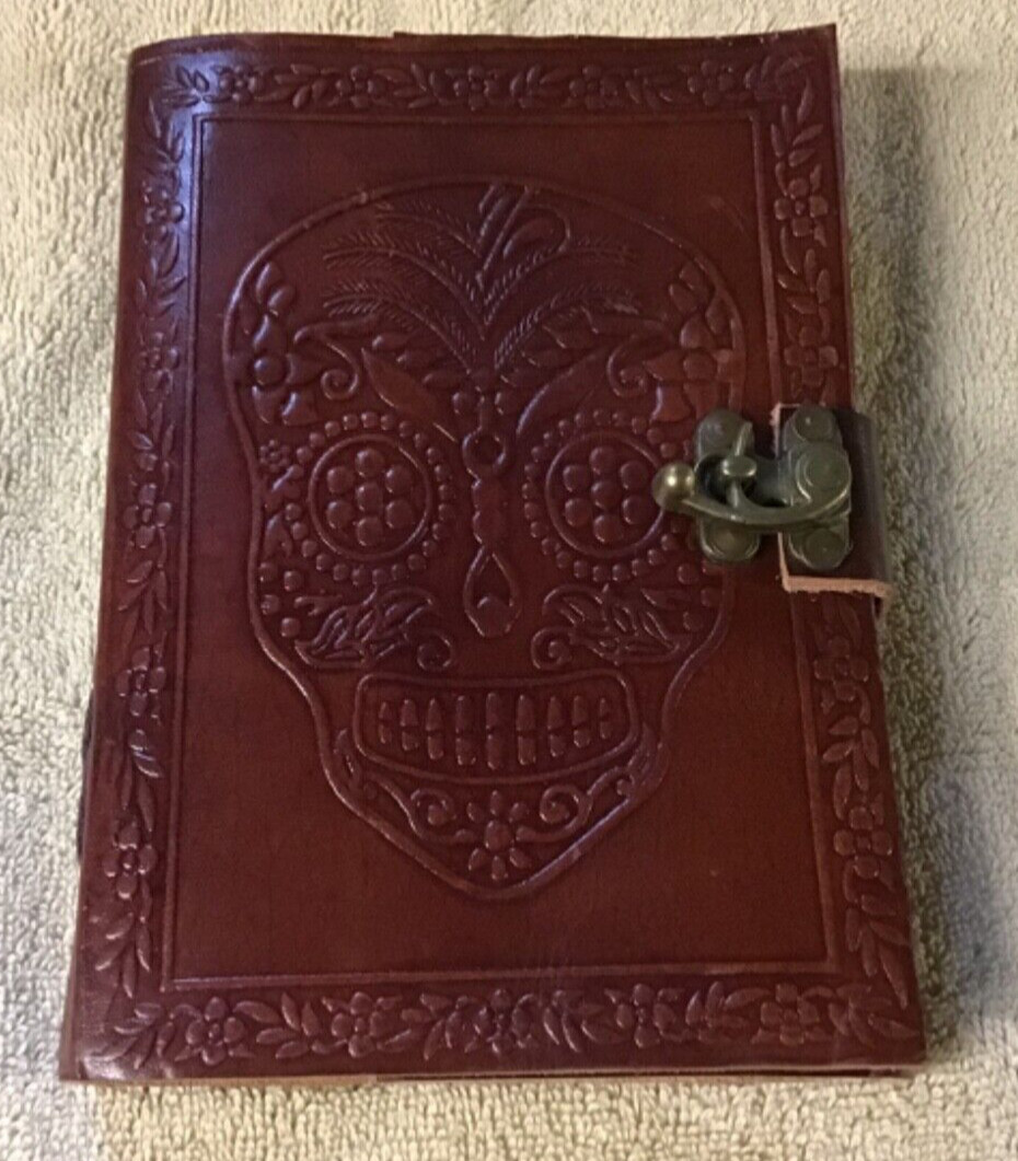 Hand Tooled, Leather Journal, Sugar Skull Blank Book, Art Sketch Pulp Paper