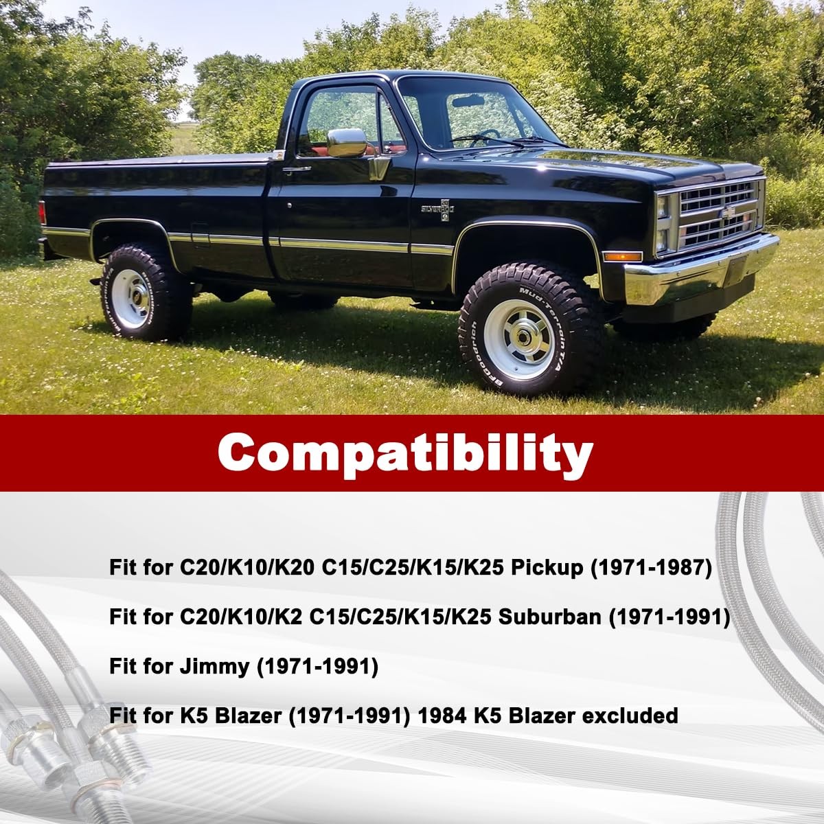 3PCS Stainless Steel Extended Brake Lines Fit Chevy GMC C K 1500 2500 4-6 Lift