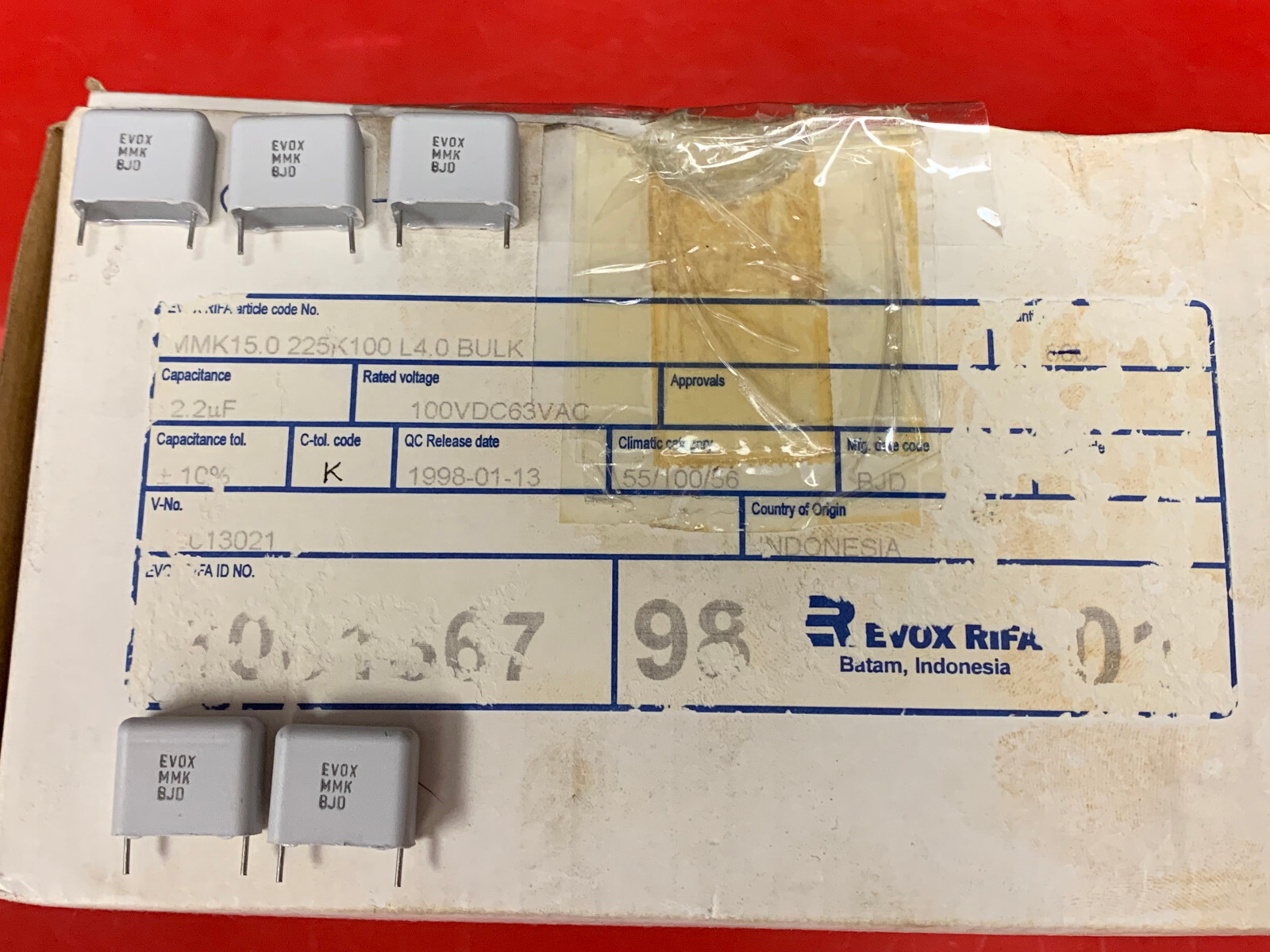 5x MMK15225K100L4 EVOX RIFA CAPACITOR FILM 2.2uF 100V 10% .6 RADIAL