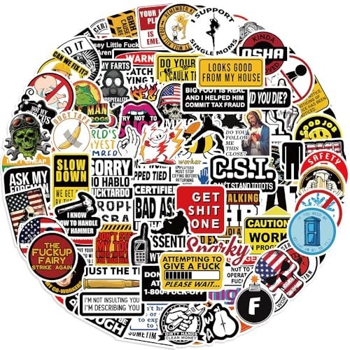 100pcs Funny Hard Hat Stickers (Dirty) for Adult Tool Box, Helmet, Black