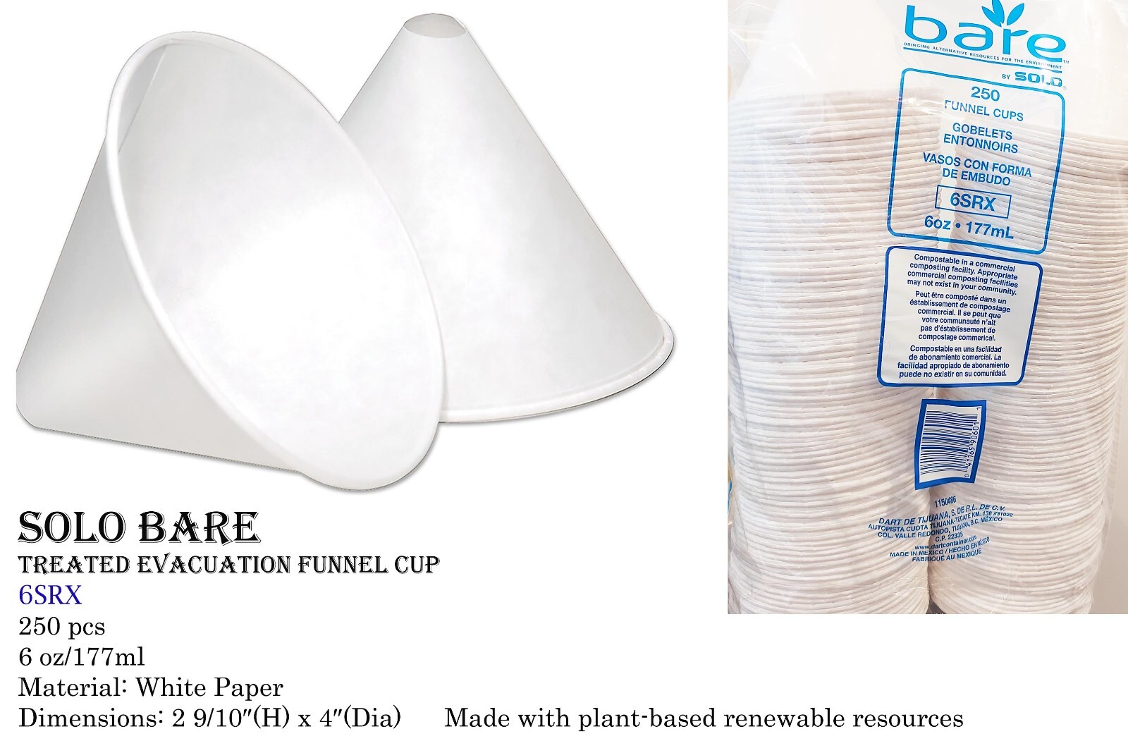 Funnel Cup Evacuation Solo Bare 6 oz/177 ml, 250/500 pcs