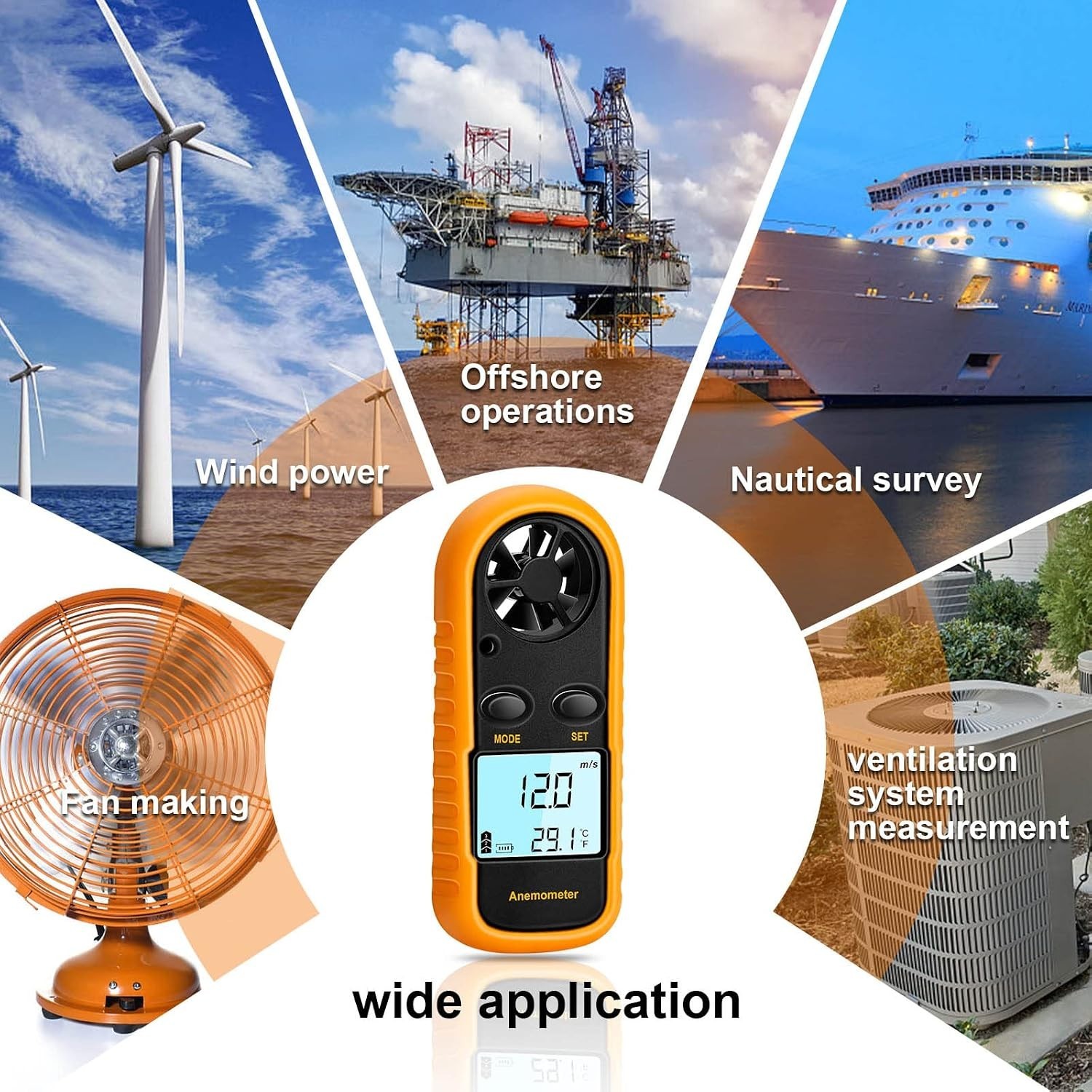Anemometer Handheld, Light Weight Digital Wind Speed Meter, Wind Speed Temper
