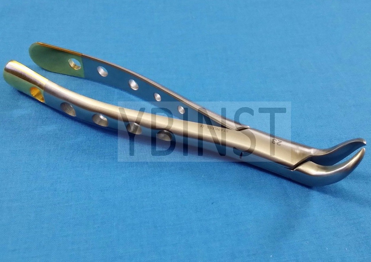 GOLD HANDLE AUTOCLAVABLE COW HORN LOWER MOLAR DENTAL EXTRACTING FORCEPS #23